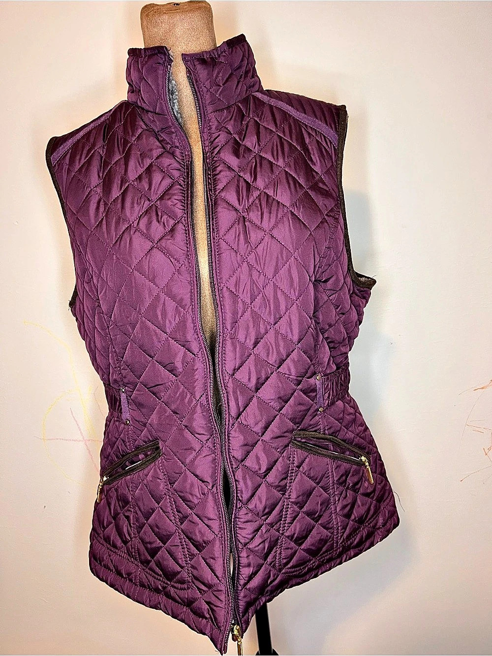 Weatherproof Quilted Faux Fur-Lined Vest in Purple